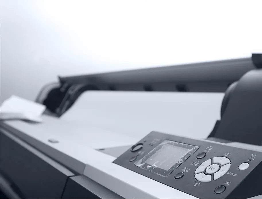 Wide-format plan printer producing a technical drawing